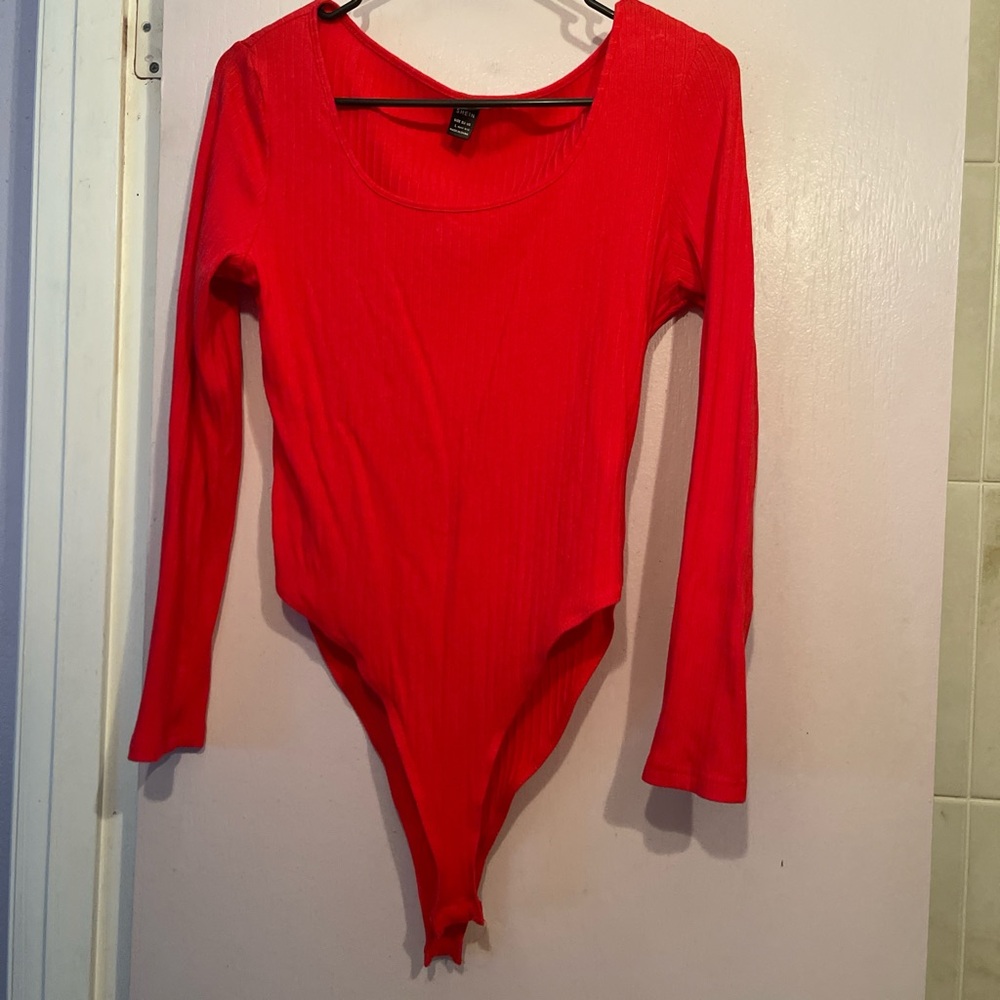 SHEIN Red Long-Sleeve Bodysuit One Piece